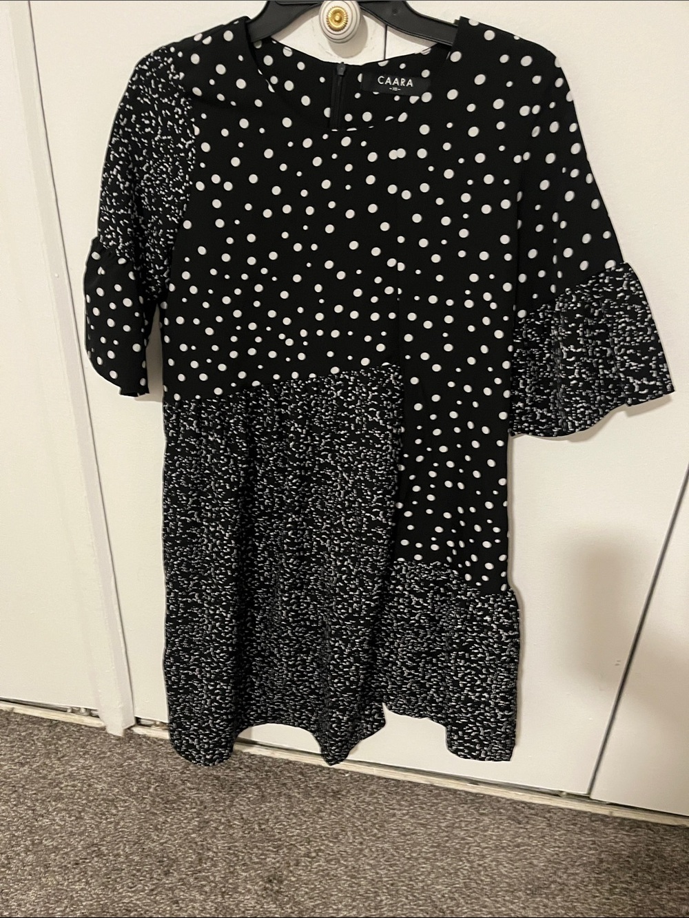 Caara Black & White Polka Dot Asymmetrical Dress